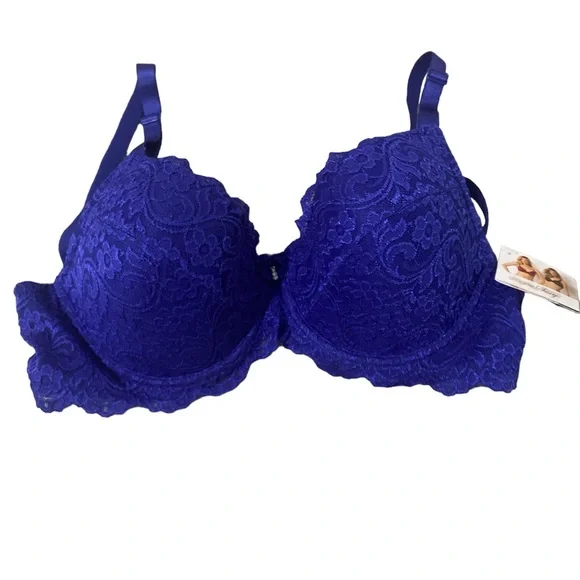 Smart & Sexy Blue Jewel Bow Lace Lined Wire Underwire Support - Size 36DD